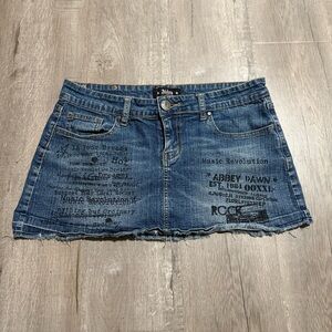 Vintage 2000s Abbey Dawn Grunge Graphic Denim Mini Skirt